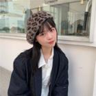 Leopard Print Faux Fur Beret Hat