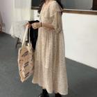 Peter Pan Collar Ruffled Floral Chiffon Long Dress As Shown In Figure - One Size