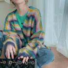 Long-sleeve Lettering T-shirt / Striped Cardigan