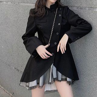 Mock Two-piece Long-sleeve Buttoned A-line Mini Dress