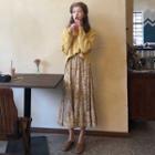 Sweater / Long-sleeve Floral Print Midi A-line Dress