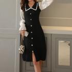 Collared Contrast Trim Long-sleeve A-line Dress