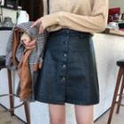 Faux Leather Button Mini A-line Skirt