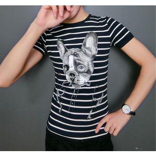 Dog Print Striped Short-sleeve T-shirt