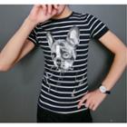 Dog Print Striped Short-sleeve T-shirt