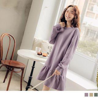Ruffled Hem Plain Pullover Dress