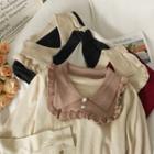 Patchwork Ruffle-trim Knit Polo Top