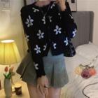 Floral Print Cardigan White Flowers - Black - One Size