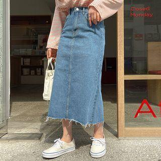 Frayed Denim Long Skirt