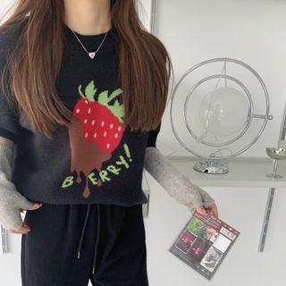 Short-sleeve Cherry Printed Knit Top