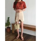 Cutout-hem Linen Blend Mini A-line Skirt