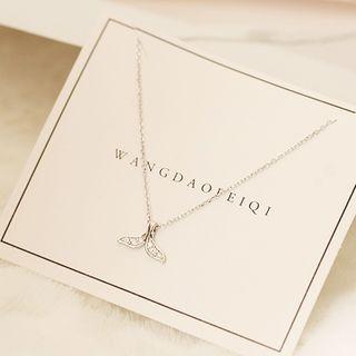 Whale Tail Rhinestone Pendant Sterling Silver Necklace 1pc - Silver - One Size