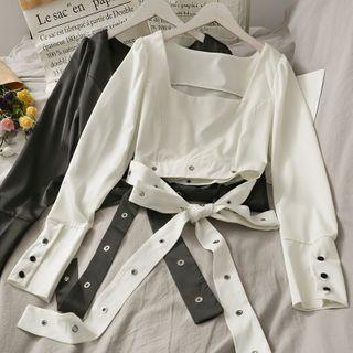 Tie-hem Square-neck Crop T-shirt