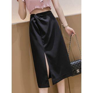 Twist Slit Midi A-line Skirt