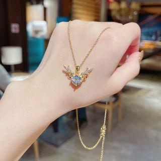 Deer Rhinestone Pendant Necklace X402 - Gold - One Size