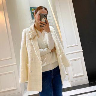 Double-breasted Faux-pearl Tweed Blazer