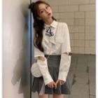 Cutout Long-sleeve Shirt / Pleated Mini Skirt