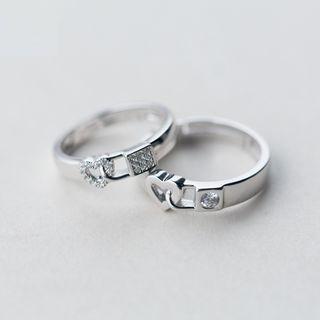 925 Sterling Silver Heart Rhinestone Couple Ring