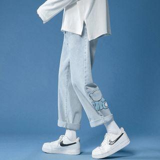 High-waist Bear Print Jeans