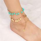Bead & Disc Layered Anklet Gold - One Size