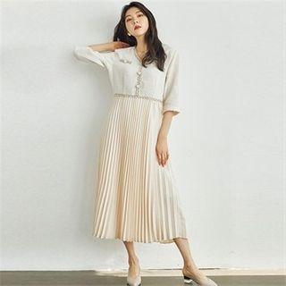 Button-front Pleated Dress