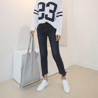 Distressed Asymmetric-hem Jeans