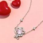 Rhinestone Rose Necklace Silver - One Size