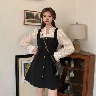 Long-sleeve Mock Two-piece Lace Mini Dress