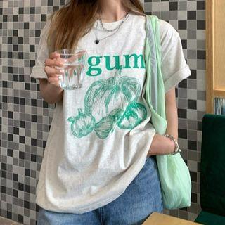 Short-sleeve Print T-shirt Green & Light Gray - One Size