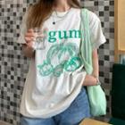 Short-sleeve Print T-shirt Green & Light Gray - One Size