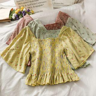 Square-neck Smocked Crop Top In 7 Colors