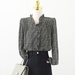 Floral Ruffle Button-up Oversize Blouse