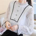 Bell-sleeve Contrast Trim Lace Blouse