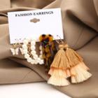 5 Pair Set: Butterfly / Faux Pearl / Acetate / Tassel Earring (various Designs) Set Of 5 Pair - 54778 - White & Tangerine - One Size