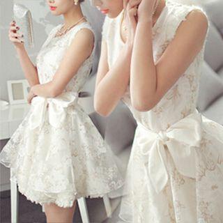 Bow Accent Lace Sleeveless Dress