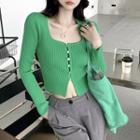 Ribbed Knit Cropped Sweater Green - One Size