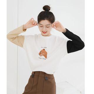 Long-sleeve Printed Paneled T-shirt
