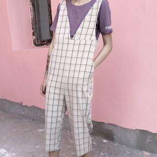 Short-sleeve T-shirt / Check Cropped Jumper Pants