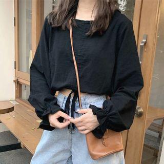 Drawstring-cuff Bell-sleeve Blouse