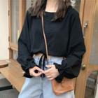 Drawstring-cuff Bell-sleeve Blouse