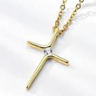 Rhinestone Stainless Steel Cross Pendant Necklace Gold - One Size