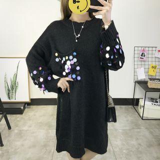 Sequined Long-sleeve Knit Dress