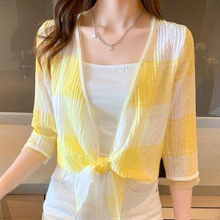 Elbow Sleeve Check Cardigan