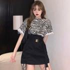 Elbow-sleeve Zebra Print T-shirt / Mini Skirt