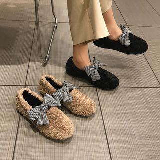 Furry Bow Accent Loafers