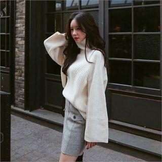 Mock Turtle-neck Ribbed Sweater