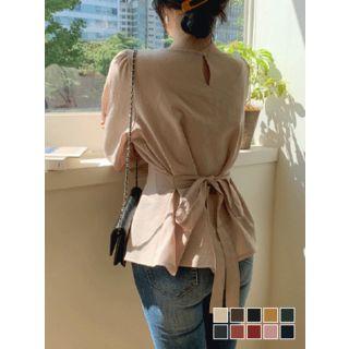 Balloon-sleeve Tie-waist Blouse In 10 Colors