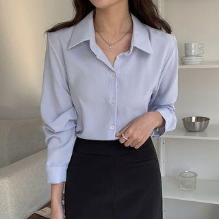 Plain Long-sleeve Crepe Shirt