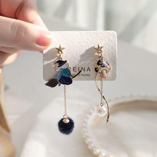 Sterling Silver Asymmetrical Rabbit Drop Earring / Clip-on Earring