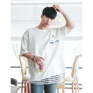Short-sleeve Pocket-accent Printed T-shirt